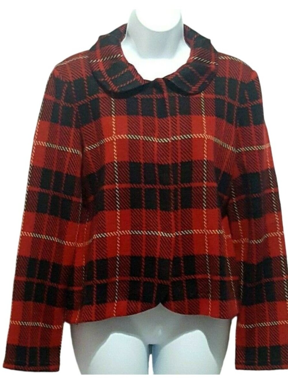 Chadwicks Cardigan Sweater Womens L Red Plaid Snap Front Collared Long Sleeve